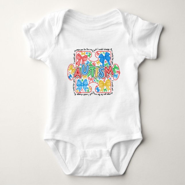Autism Medvetenhet Pusselbit med Coquette Slingor T Shirt (Framsida)