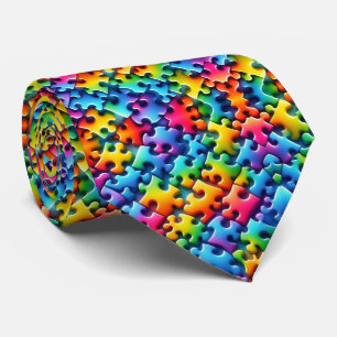 Autism Medvetenhet Rainbow Pusselbitar Nacke Tie Slips
