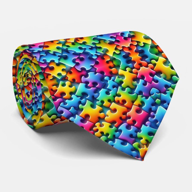 Autism Medvetenhet Rainbow Pusselbitar Nacke Tie Slips (Rullad)