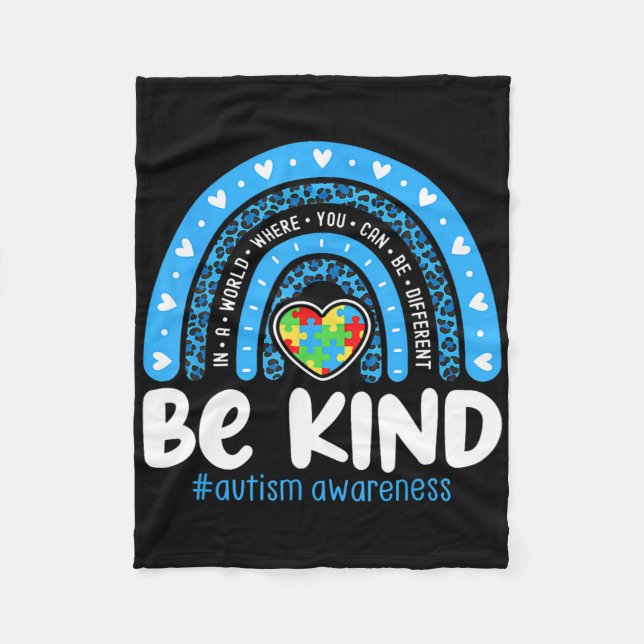 Autism Medvetenhet Regnbåge I April Vi Bär Blått B Fleecefilt (Framsidan)