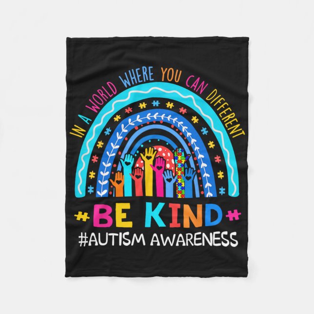 Autism Medvetenhet Regnbåge I April Vi Bär Blått B Fleecefilt (Framsidan)