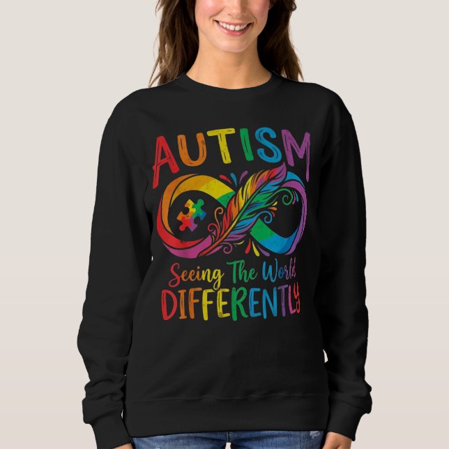 Autism Medvetenhet Regnbåge Oändlighet Fjäder - Se T Shirt (Framsida)