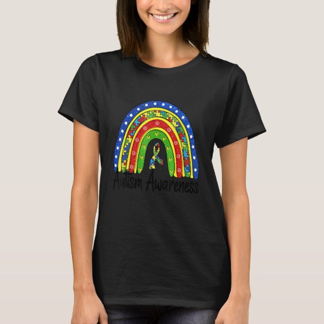 Autism Medvetenhet Regnbåge Pusselbitar Män Kvinno T Shirt (Framsida)