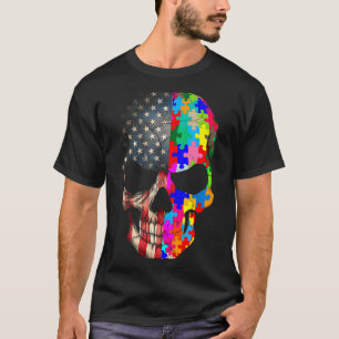Autism Medvetenhet Skalle Pusselbitar Skalle Autis T Shirt