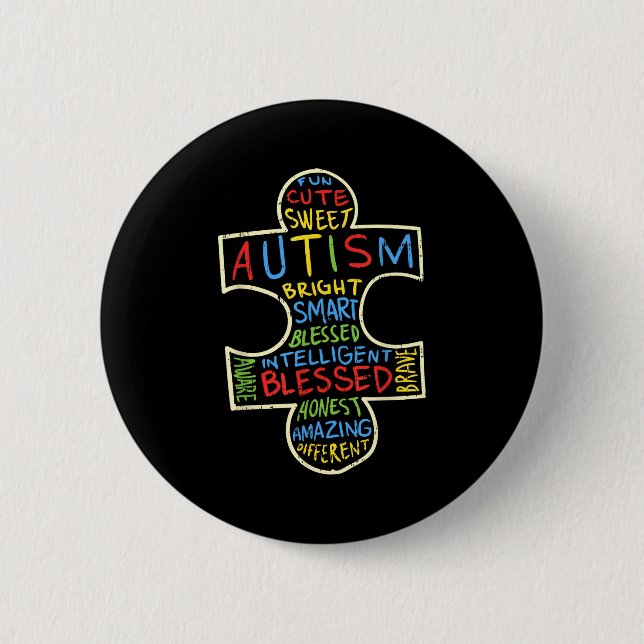 Autism Medvetenhet Skjorta Pussel Bit Ord Autistis Knapp (Framsida)