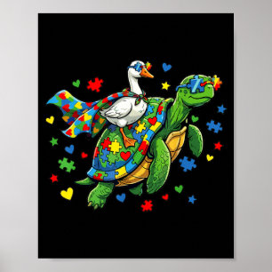 Autism medvetenhet sköldpadda anka gås pussel hjär poster