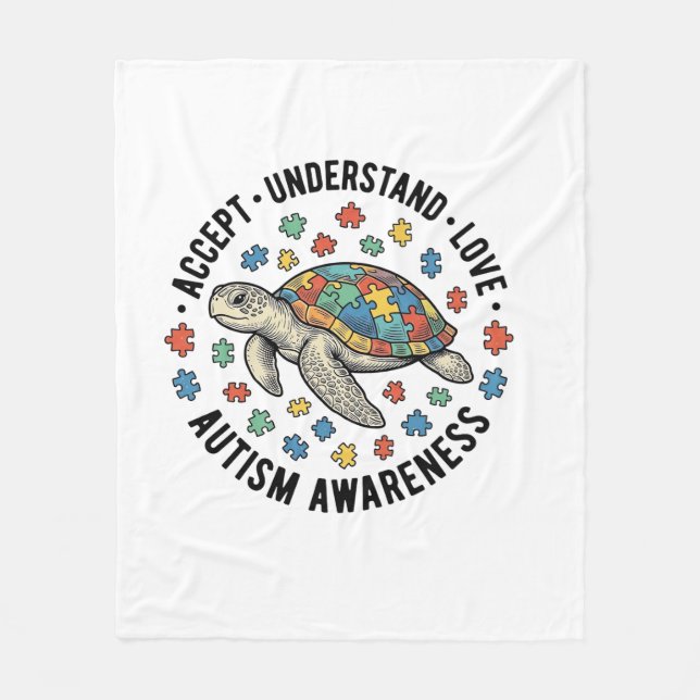 Autism Medvetenhet Sköldpadda Pussel Vektor Design Fleecefilt (Framsidan)