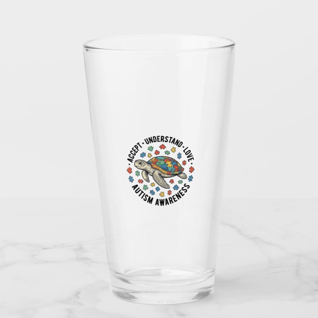 Autism Medvetenhet Sköldpadda Pussel Vektor Design Glaskopp (Framsida)
