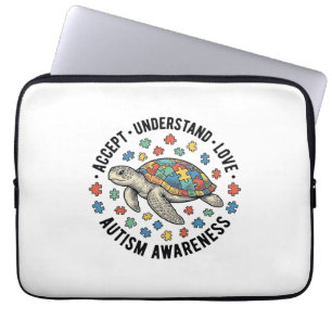 Autism Medvetenhet Sköldpadda Pussel Vektor Design Laptop Fodral