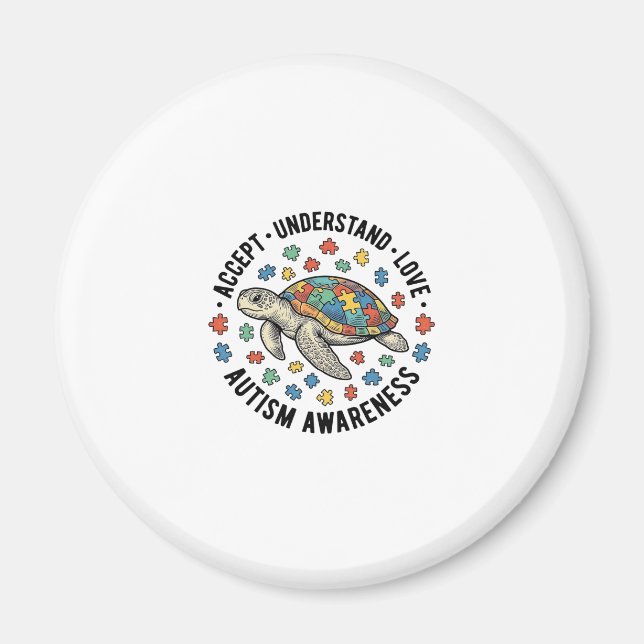 Autism Medvetenhet Sköldpadda Pussel Vektor Design Magnet (Framsidan)