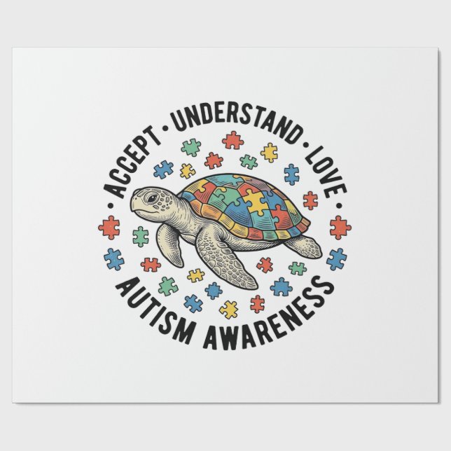 Autism Medvetenhet Sköldpadda Pussel Vektor Design Presentpapper (Platt)