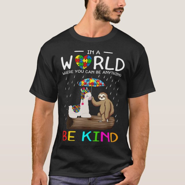 Autism Medvetenhet Snäll Söt Lama & Sengångare Pus T Shirt (Framsida)