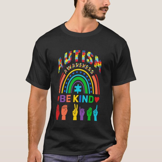 Autism Medvetenhet Snälla Regnbåge Pussel T Shirt (Framsida)