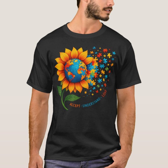 Autism Medvetenhet Solros Autism T Shirt (Framsida)