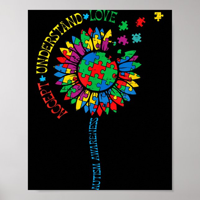 Autism medvetenhet solros pussel acceptera asd kvi poster (Framsidan)