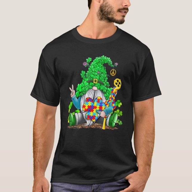 Autism Medvetenhet Söta Gnomar Shamrock St Patrick T Shirt (Framsida)