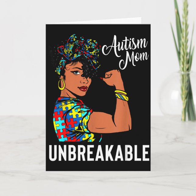 Autism Medvetenhet Stark Mamma Afro Mor Svarta Kvi Kort (Framsida)