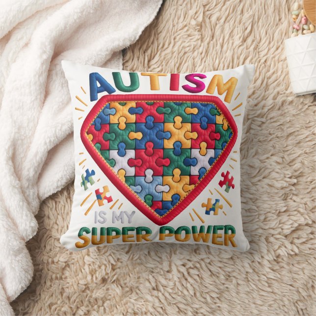 Autism Medvetenhet Superhjälte Sköld | Autism är m Kudde (Filt)