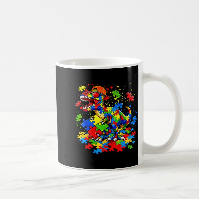 Autism Medvetenhet T-rex Dinosaur Rolig Pussel Män Kaffemugg (Höger)
