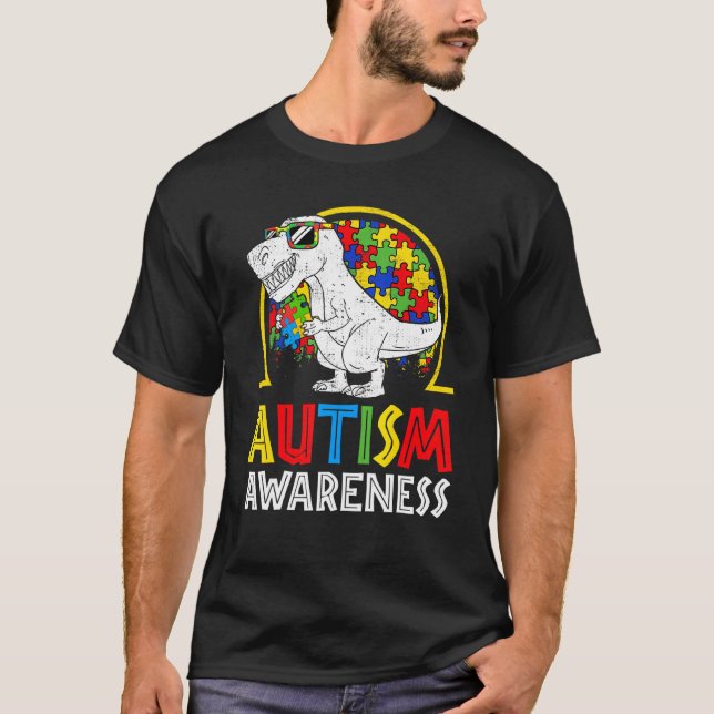 Autism Medvetenhet T Rex Dinosaurier Pussel Småbar Shirt (Framsida)