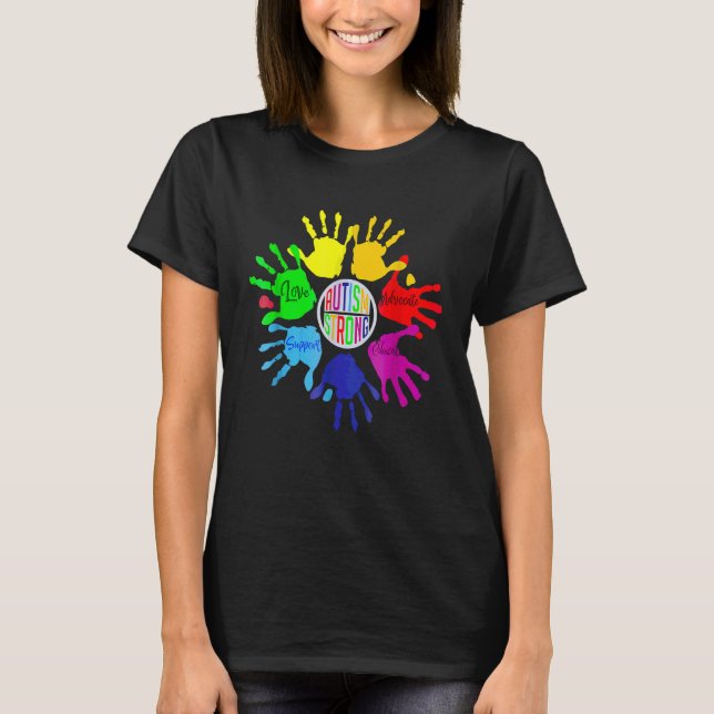 Autism Medvetenhet Teckenspråk Hand Puzzle Stöd T Shirt (Framsida)