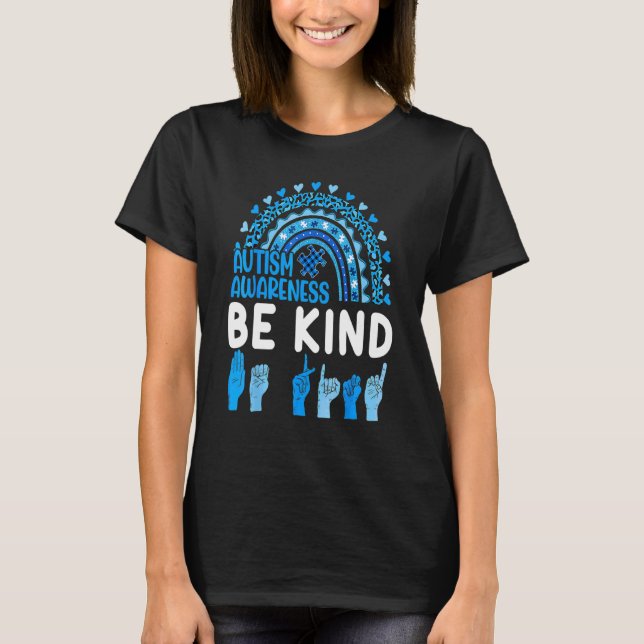 Autism Medvetenhet Vänlig Handsignal Autistisk Blå T Shirt (Framsida)