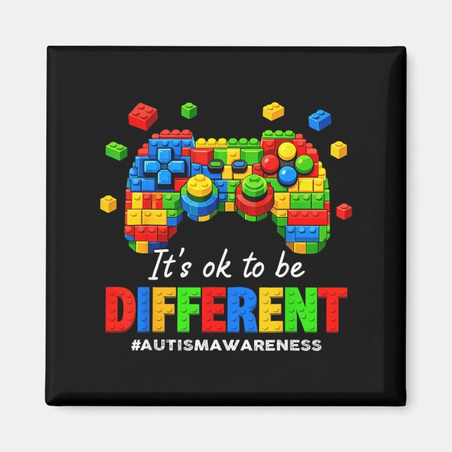 Autism Medvetenhet Videospel Byggstenar Tegel Magnet (Framsidan)