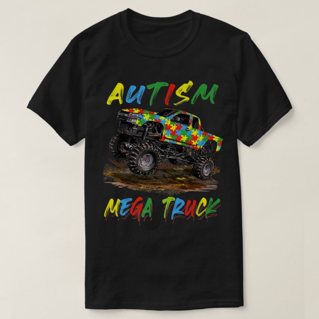 Autism Mega Truck Men Women Kids Funny Autism Awar T Shirt (Design framsida)