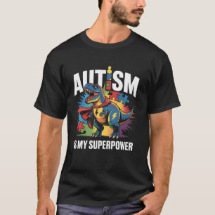 Autism Min Superkraft Dino Trex Medvetenhet Månad T Shirt
