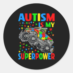 Autism Min Superkraft Monster Truck Pojkar Runt Klistermärke