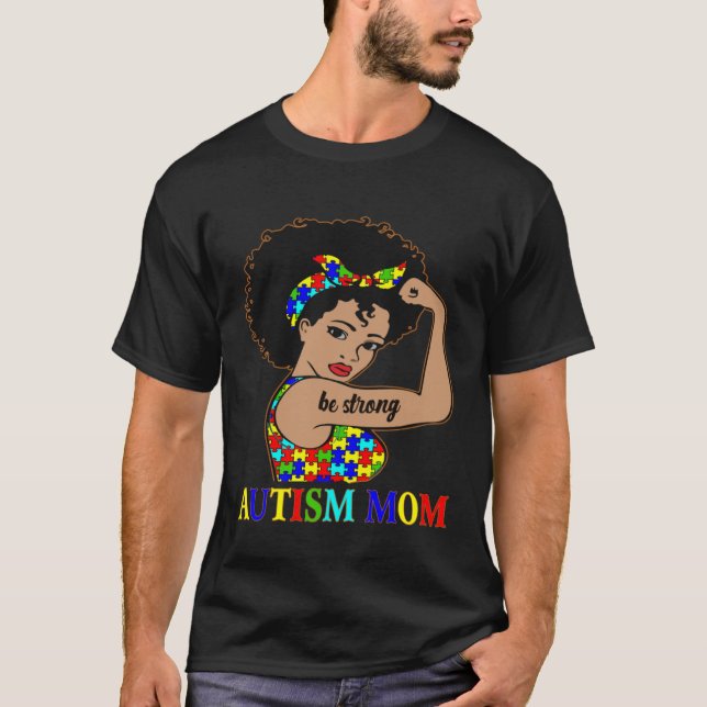 Autism Mom Afro Mother Black Women Puzzle Piece Au T Shirt (Framsida)