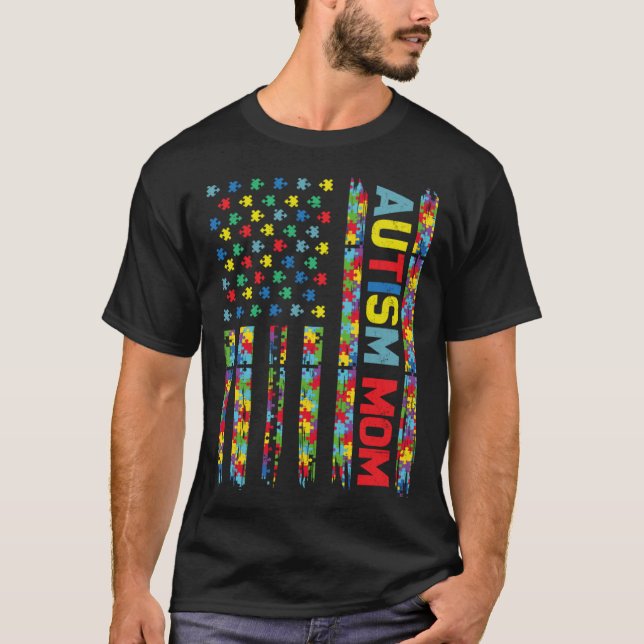 Autism Mom Child US Flag Puzzle Awareness Choose K T Shirt (Framsida)