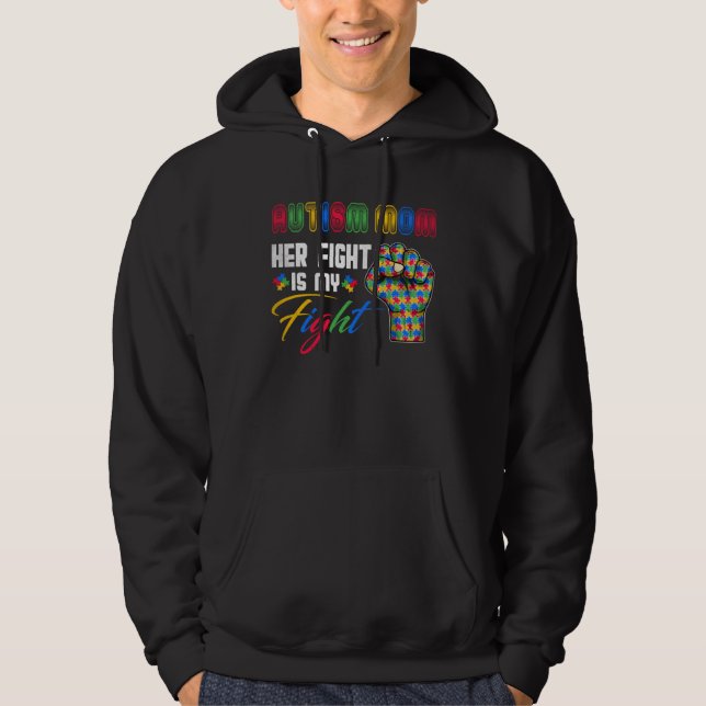 Autism Mom Puzzle Fist Autism Awareness Family Mat Hoodie (Framsida)