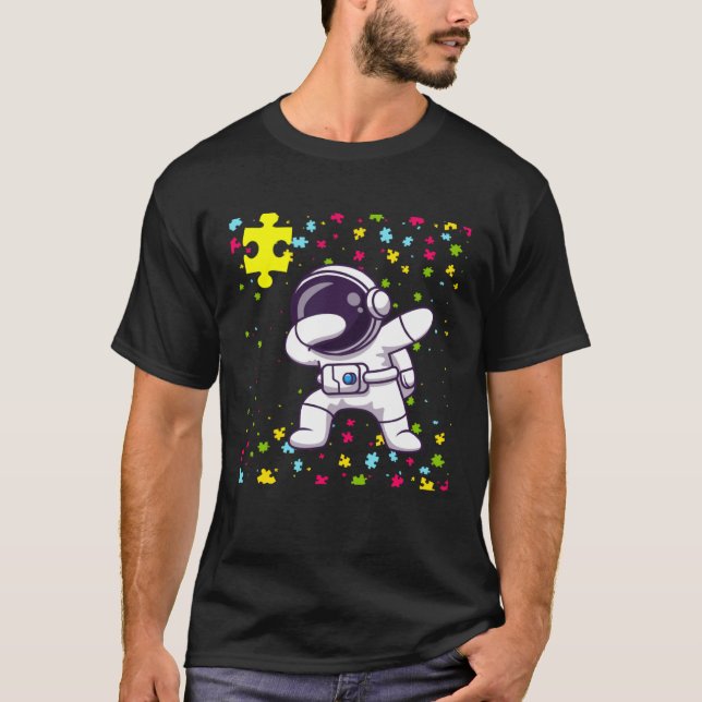 Autism Mom Teacher Youth Dabbing Astronaut Autism  T Shirt (Framsida)