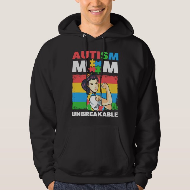 Autism Mom Unbreakable Autism Support Autism Aware Hoodie (Framsida)