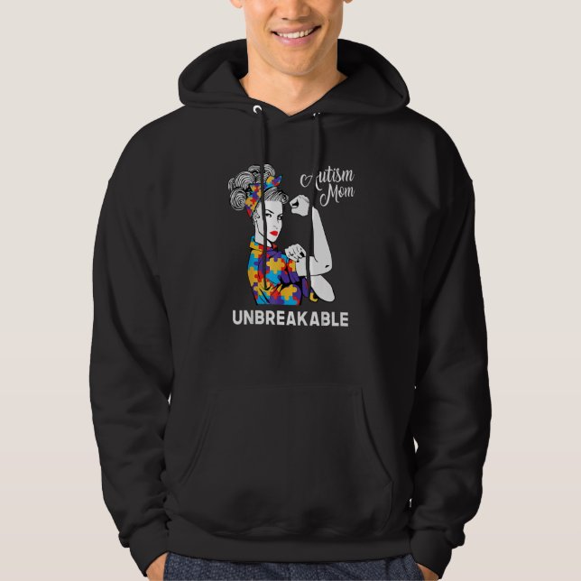 Autism Mom Unbreakable World Autism Awareness Day  Hoodie (Framsida)