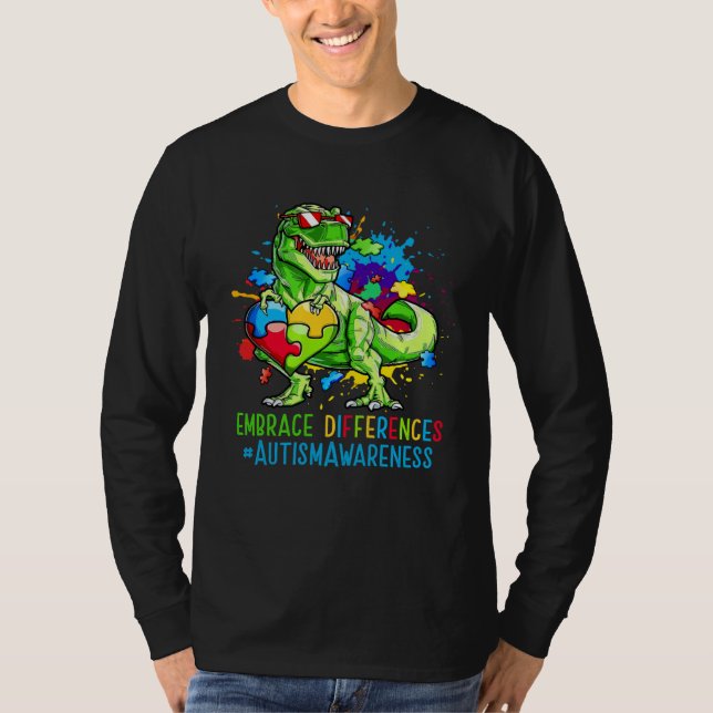 Autism Month Dinosaurs Autism Rex Kids Cute Puzzle T Shirt (Framsida)