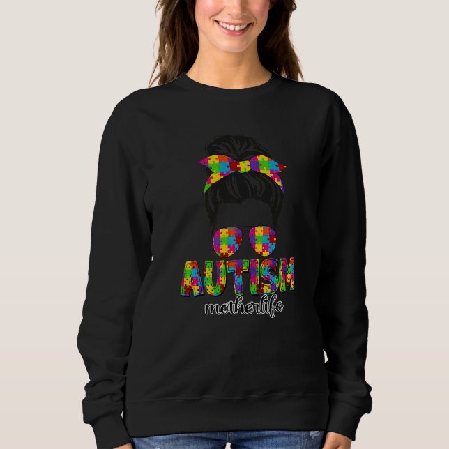 Autism Mor Messy Bun Puzzle Sunglasses Motheru2 T Shirt (Framsida)