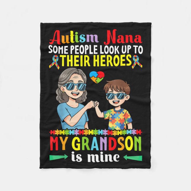 Autism Mormor Min sonson är min hjälte Medvetenhet Fleecefilt (Framsidan)