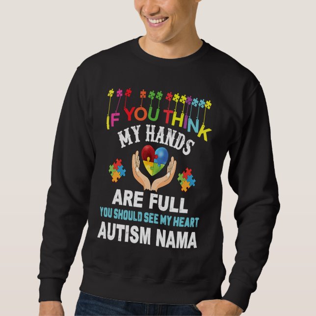 Autism Nama Autism Awareness Love Heart Puzzle Pie Lång Ärmad Tröja (Framsida)