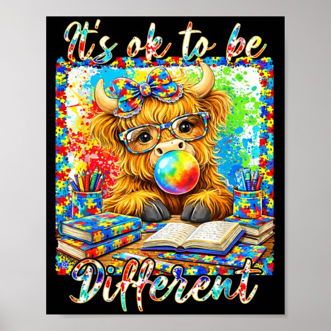 Autism Neurodiversitet Highland Ko att Vara Olika Poster (Framsidan)