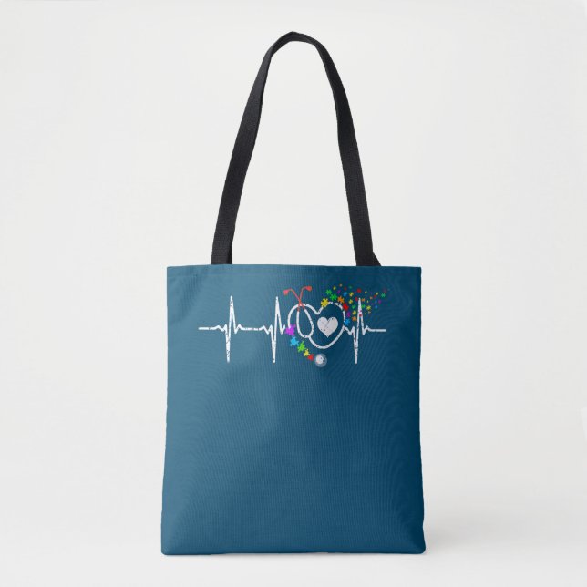 Autism Nurse Heart Beat Puzzle Stetoscope Tygkasse (Framsida)
