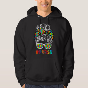 Autism Nurse Messy Bun Sunglasses Bandana Mor D Hoodie