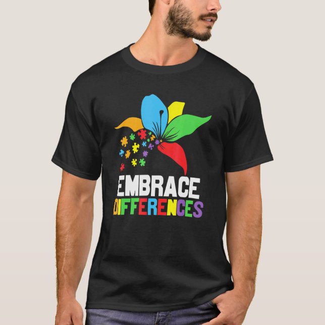 Autism Omfamna Skillnader Neurodiversitet Regnbåge T Shirt (Framsida)