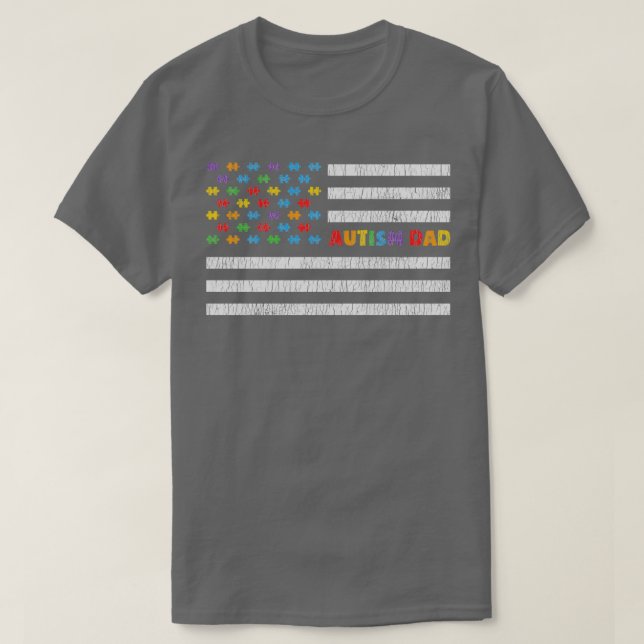 Autism Pappa American Flagga Autistic Kids Awarene T Shirt (Design framsida)
