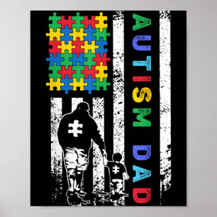 Autism Pappa Amerikansk Flagga USA Autism Medveten Poster