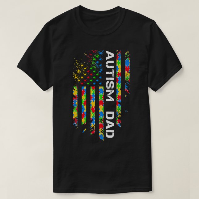 Autism Pappa Awareness American Flagga USA T Shirt (Design framsida)