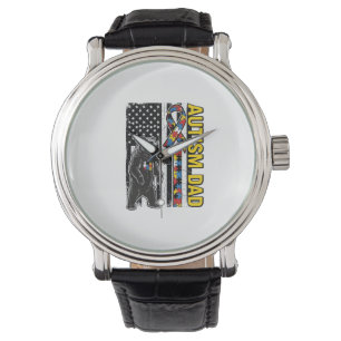 Autism Pappa Björn Flagga Medvetenhet T-Shirt Desi Armbandsur