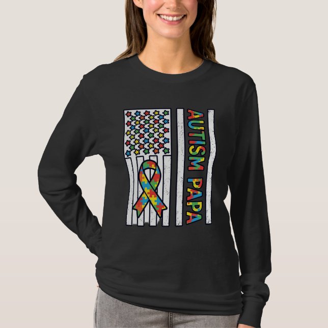 Autism Pappa Flagga Band Puzzle Bit T-Shirt Design (Framsida)