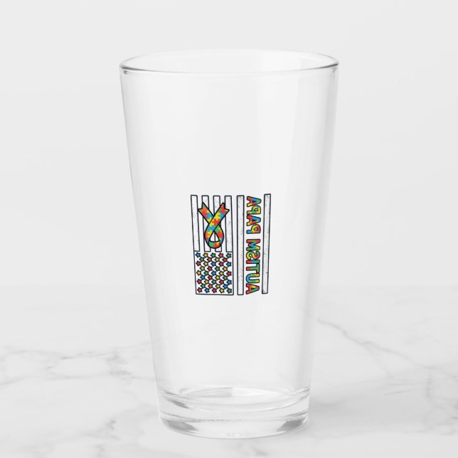 Autism Pappa Flagga Band Puzzle Bit T-Shirt Design Glaskopp (Framsida)